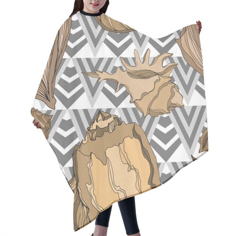 Personality  Vector Summer Beach Seashell Tropical Elements. Brown Beige Engr Hair Cutting Cape