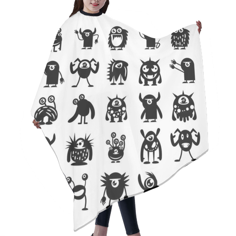 Personality  Funny Monster Icons Character Vector Set Hair Cutting Cape