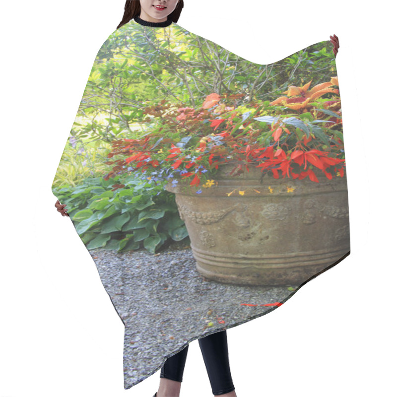 Personality  Planter Filled With Begonias And Lobelia Hair Cutting Cape