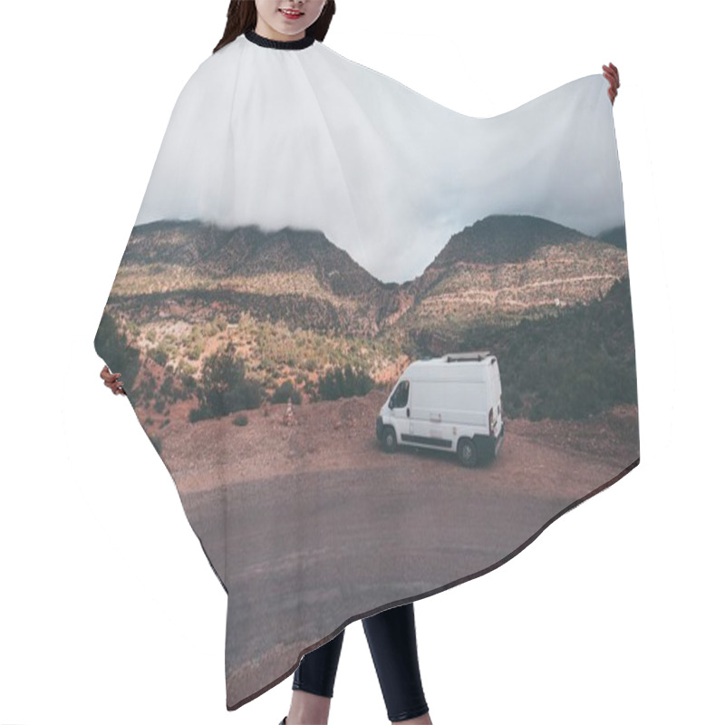 Personality  White Van On The Side Of The Road In Paradise Valley In Morocco With High Mountains In A Background Hair Cutting Cape