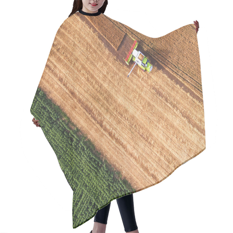 Personality  Aerial View Of Combine On Harvest Field Hair Cutting Cape