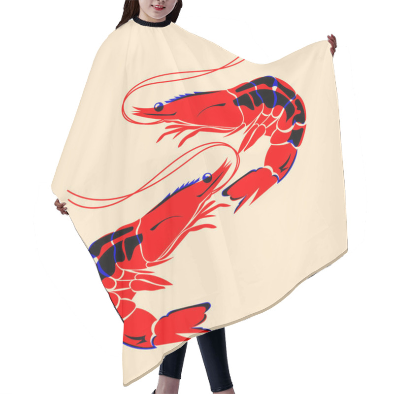 Personality  Shrimp. Design For Print, Sticker, Party Decoration, Logo, Emblem, Magazine Prints Or Journal Article, T-shirt Design, Poster. Vector Illustration With Riso Print Effect Hair Cutting Cape