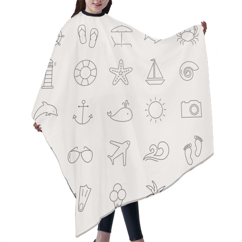 Personality  Sea And Beach Line Icons. Hair Cutting Cape