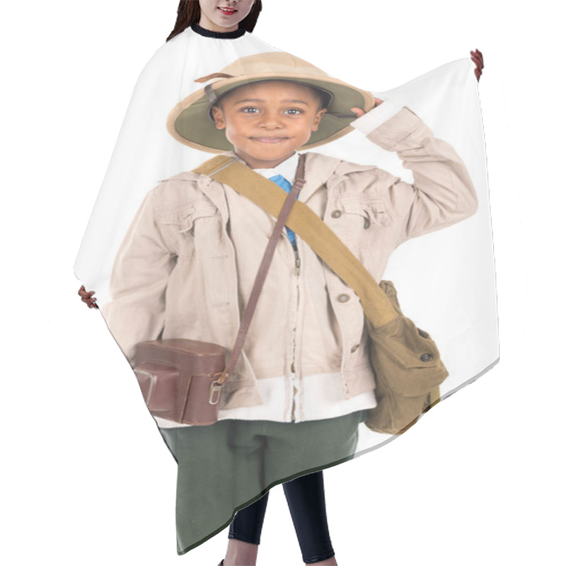 Personality  Boy In Safari Clothes Hair Cutting Cape