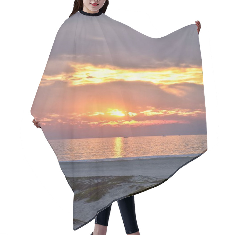 Personality  Coronado Beach In San Diego By The Historic Hotel Del Coronado, At Sunset With Unique Beach Sand Dunes, Panorama View Of The Pacific Ocean, Silhouettes Of People Walking And Boats In California, United States. Hair Cutting Cape