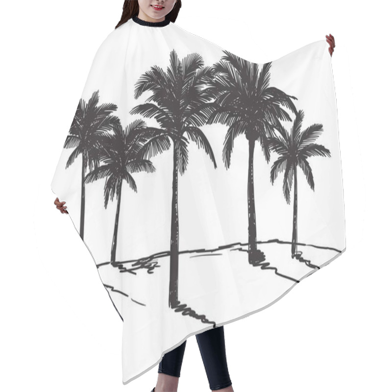 Personality  Silhouettes Of Palm Trees On A Wild Beach. Vector Sketch On White Background Hair Cutting Cape