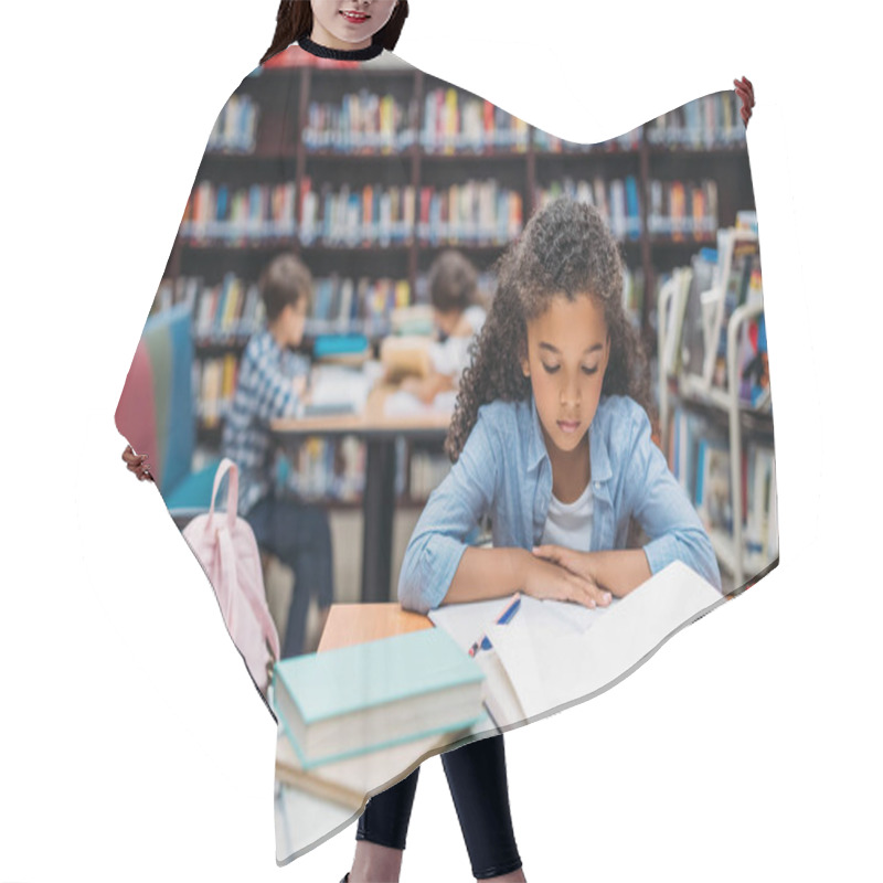 Personality  Schoolgirl Reading Book In Library Hair Cutting Cape