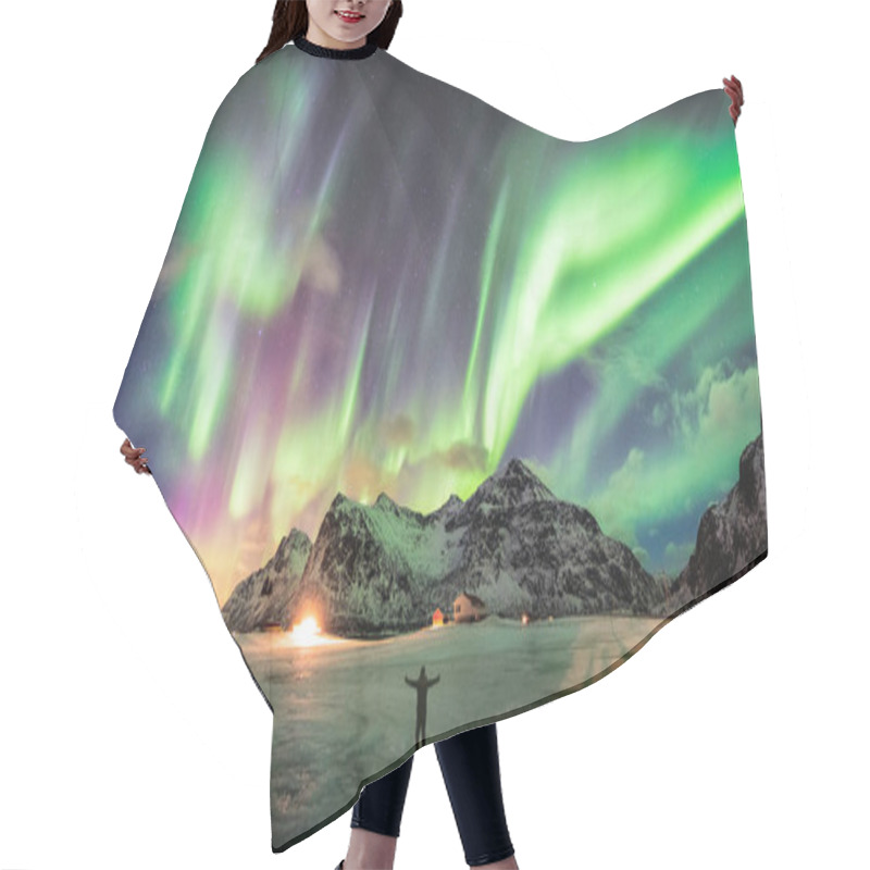 Personality  Aurora Borealis (Northern Lights) Over Mountain With One Person Hair Cutting Cape