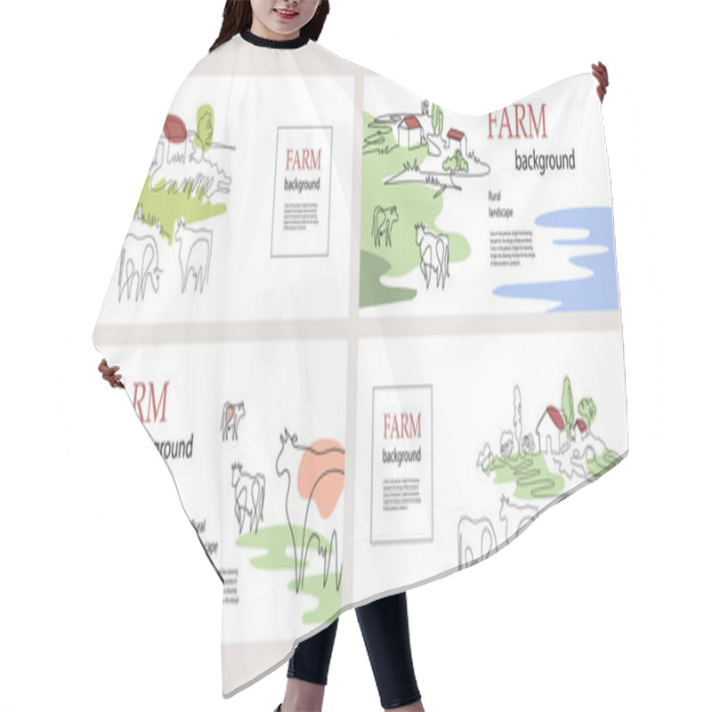 Personality  Horizontal Banners. Cows And Village Houses. Agricultural Template. Hair Cutting Cape