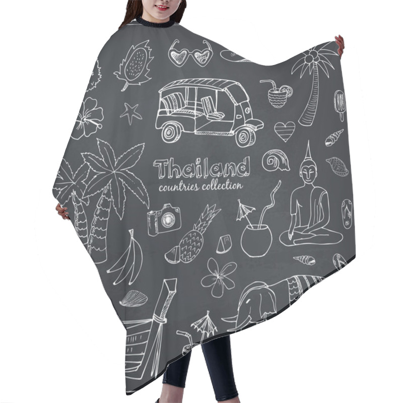 Personality  Hand Drawn Doodle Thailand Travel Set. Hair Cutting Cape