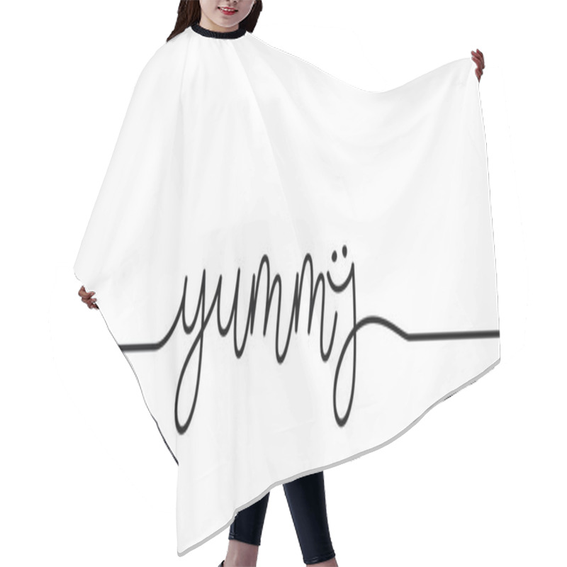 Personality  Slogan Yummy With Smile. World Smile Day Or Month. Food Logo. Smiling Everyday Quote. Funny Vector Laugh Cartoon Sign. Emoji Face Emotion Smiley Symbol. Hair Cutting Cape