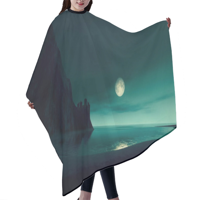 Personality  Full Moon At The Ocean With Lost Castle By Night 3D Illustration Hair Cutting Cape