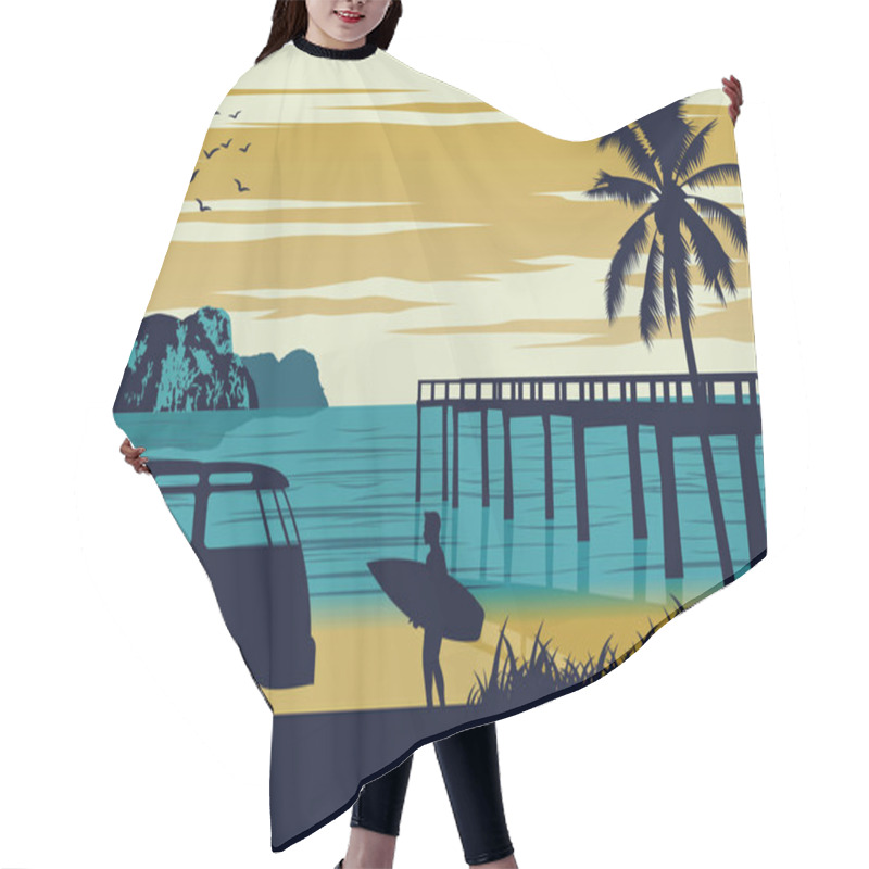 Personality  Nature Scene Of Sea In Summer,man Hold Surfboard Near Beach And  Hair Cutting Cape