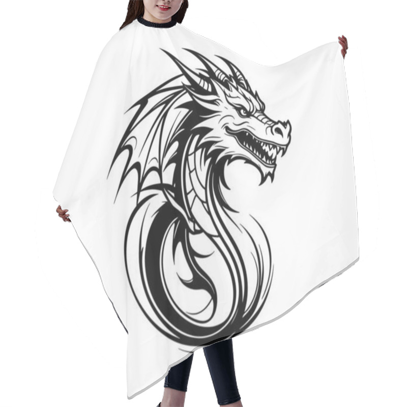 Personality  Vector Illustration Of Dragon. Black Tattoo Hair Cutting Cape