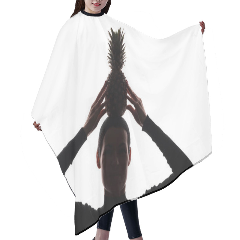 Personality  Pineapple In A Woman's Hands Above The Head - Silhouette Hair Cutting Cape