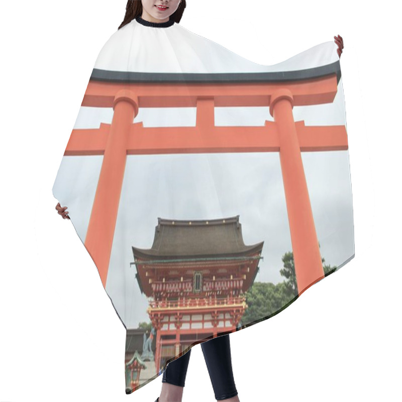 Personality  Kyoto, Japan - July 25 2017: Large Vermilion Torii Gate Leading To Fushimi Inari Shrine With Traditional Japanese Architecture In Background, Kyoto, Japan. High Quality Photo Hair Cutting Cape