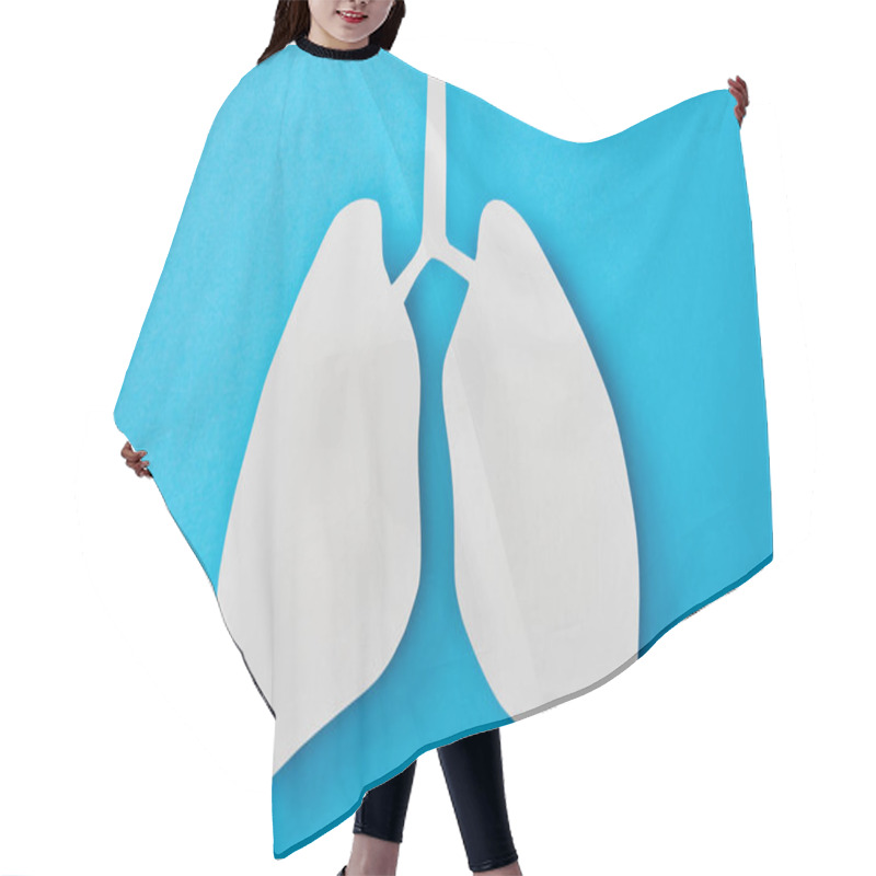 Personality  Top View Of Empty White Lungs Model Isolated On Blue Hair Cutting Cape