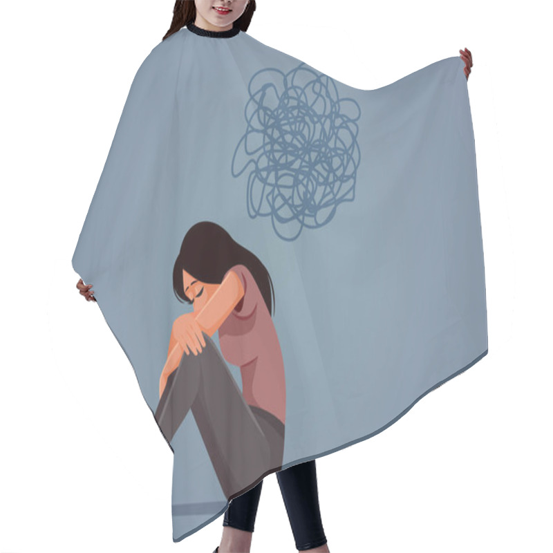 Personality  Sad Woman Having Dark Depressive Thought Vector Illustration Hair Cutting Cape