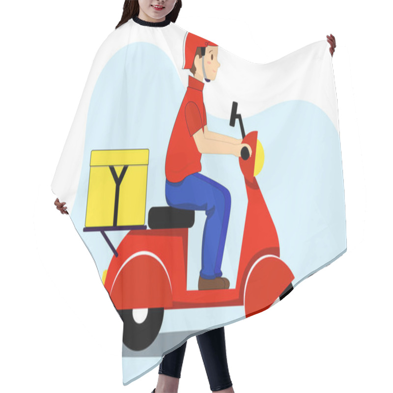 Personality  Illustration Of Deliveryman Riding On Scooter With Box  Hair Cutting Cape