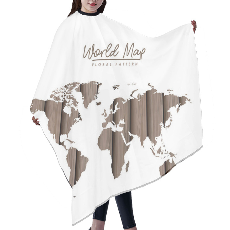 Personality  World Map Floral Pattern With Gray Wood Lines On White Background Hair Cutting Cape