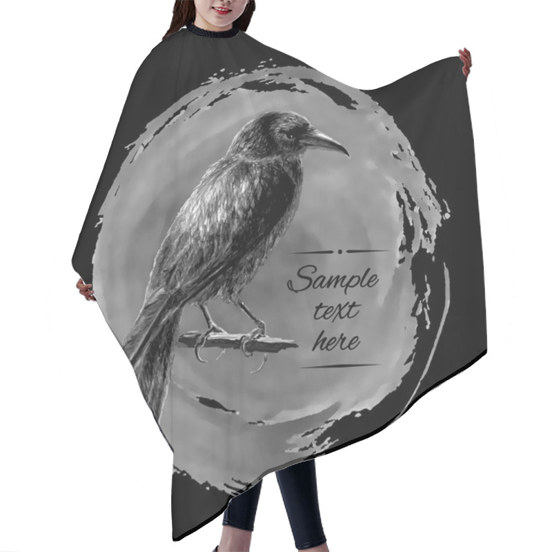 Personality  The Raven Sitting On A Branch With Background Of Black Ink Stains. Vector Illustration Hair Cutting Cape