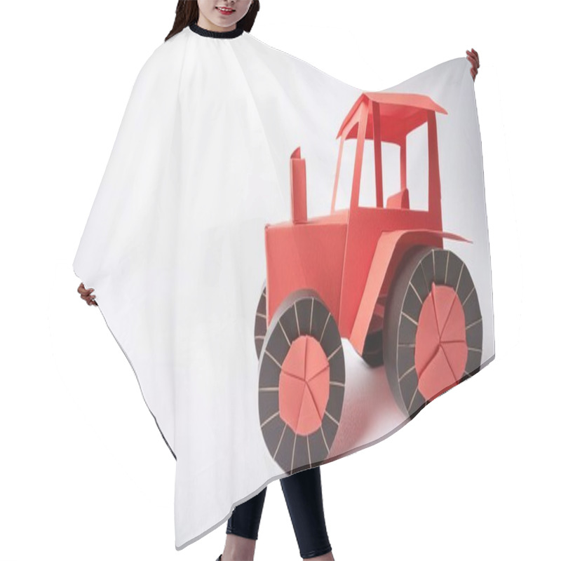 Personality  Tractor Farm Agriculture Heavy Equipment Concept Paper Origami Isolated On White Background With Copy Space For Your Design For Rural Farming Lifestyle Hair Cutting Cape