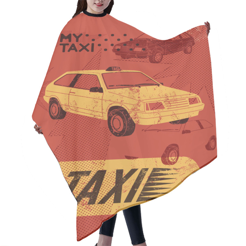 Personality  Taxi. Retro Grunge Poster. Vector Illustration. Hair Cutting Cape