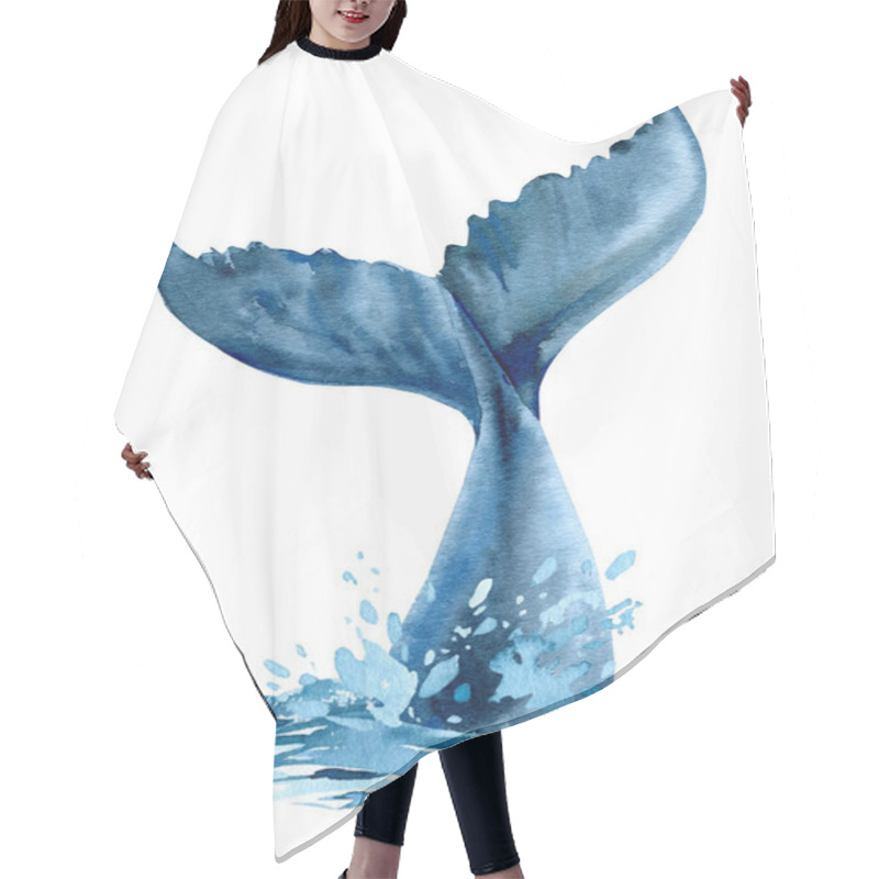 Personality  Whale Tail In The Ocean, Splashing Water, Whale On Isolated White Background, Watercolor Illustration Hair Cutting Cape