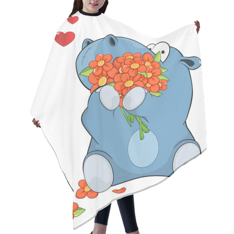 Personality  Hippopotamus With Flowers Hair Cutting Cape