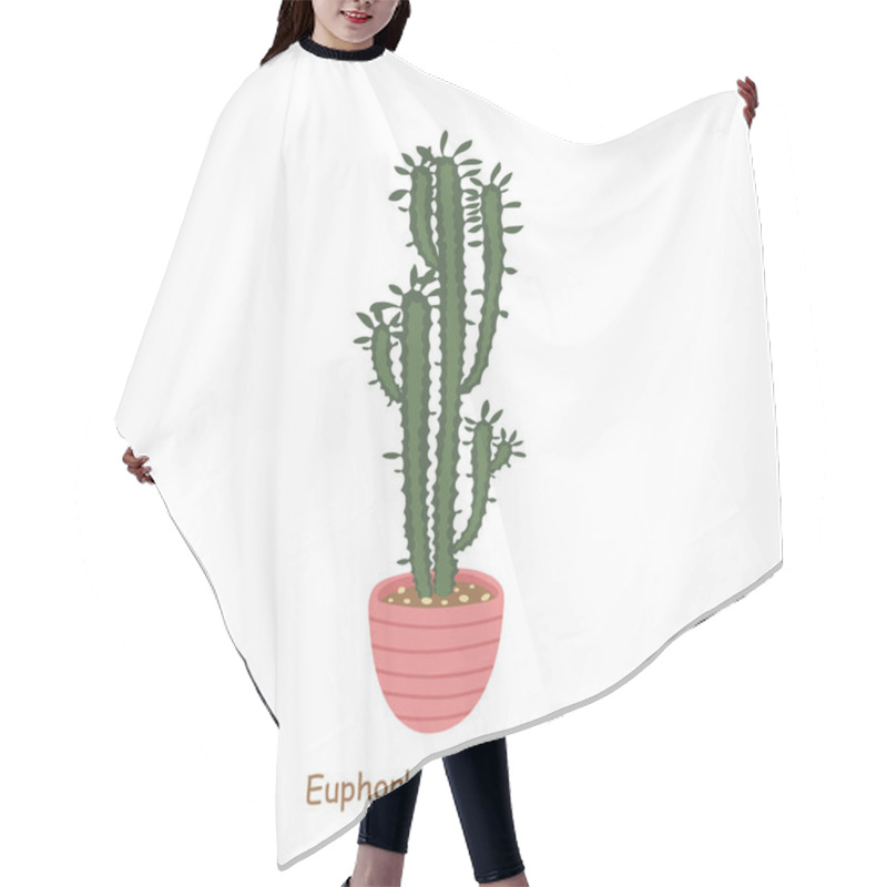 Personality  Euphorbia Trigona Isolated On A White Background. Cute Cactus. Vector Illustration In Cartoon Style Hair Cutting Cape