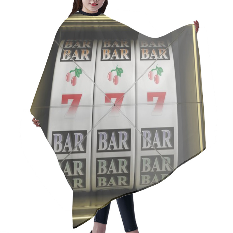 Personality  Slot Fruit Machine With 777 And Cherries Winning Hair Cutting Cape