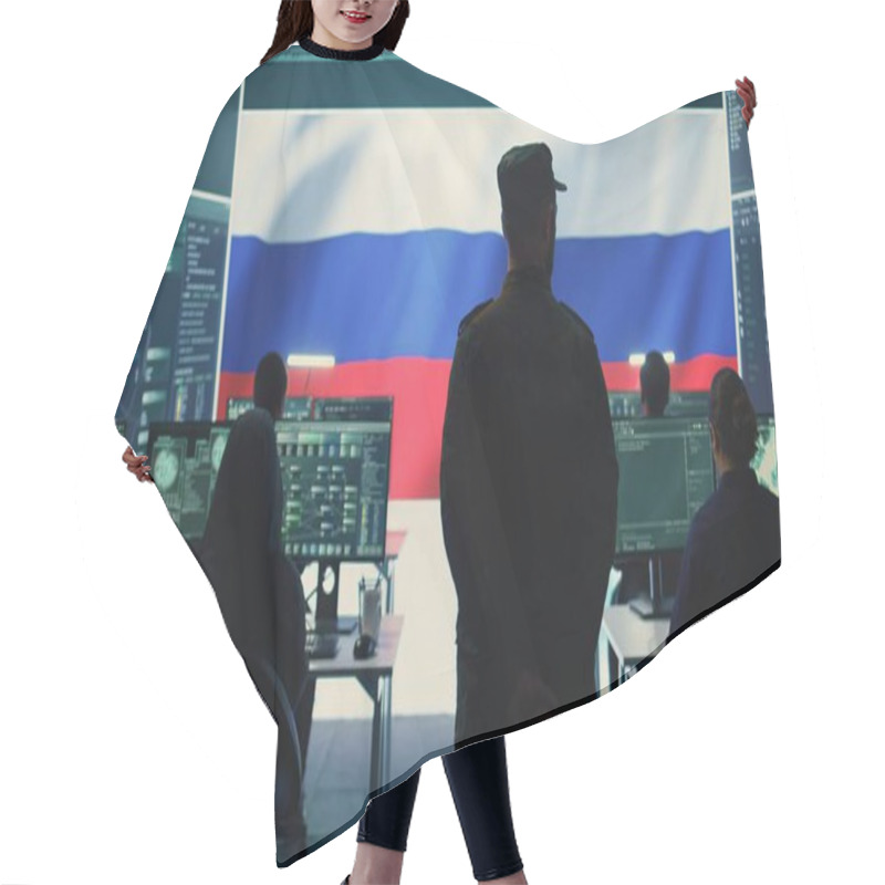 Personality  Military Hacker From Russian Army Working In Governmental Control Room Cracking Rival States Network Systems To Spread Fake News And Hybrid War Propaganda. Brainwashing Ideology Strategy. Camera B. Hair Cutting Cape