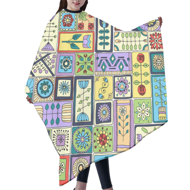 Personality  Seamless Pattern Witth Doodle Flowers And Hearts. Hair Cutting Cape