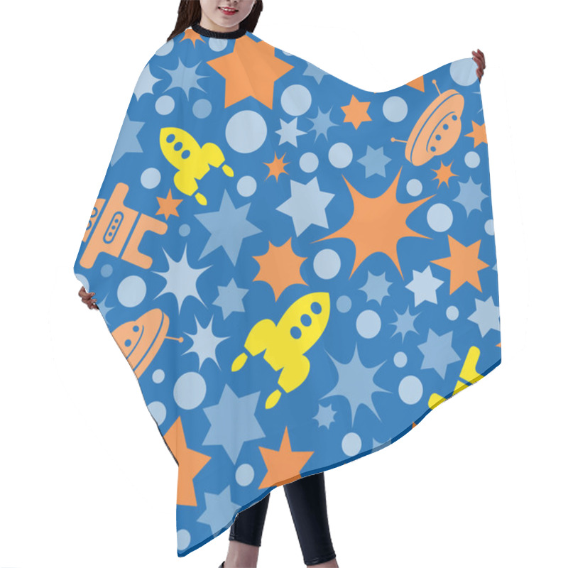 Personality  Pattern With Stars, Dots And Rockets Hair Cutting Cape