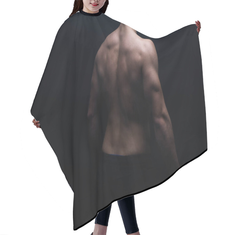 Personality  Partial View Of Sexy Bodybuilder With Muscular Back Isolated On Black Hair Cutting Cape