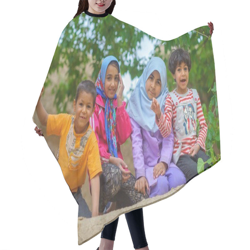 Personality  Iran, 2016 - Four Children Playing On A Clay Fence Hair Cutting Cape