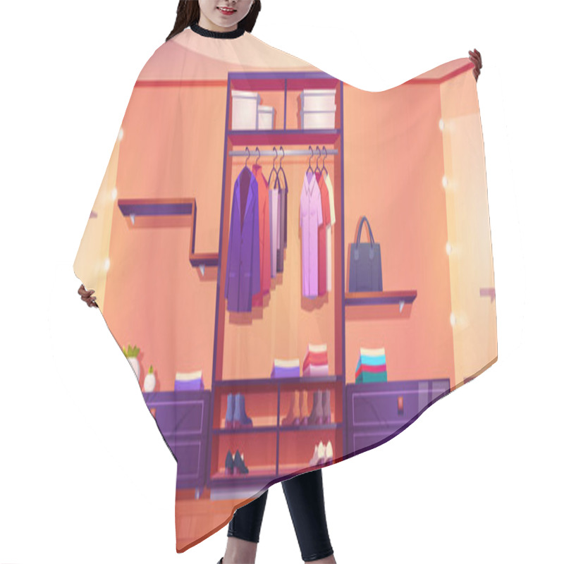 Personality  Walk In Closet With Men Wardrobe And Mirrors Hair Cutting Cape