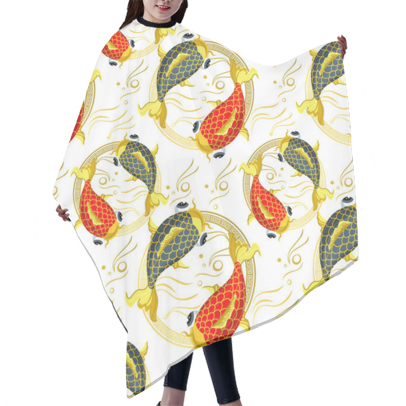 Personality  Carps Seamless Pattern With Koi Fishes Top View Background. Nice Wrapping Paper Or Textile Repeatable Print - Illustration Hair Cutting Cape