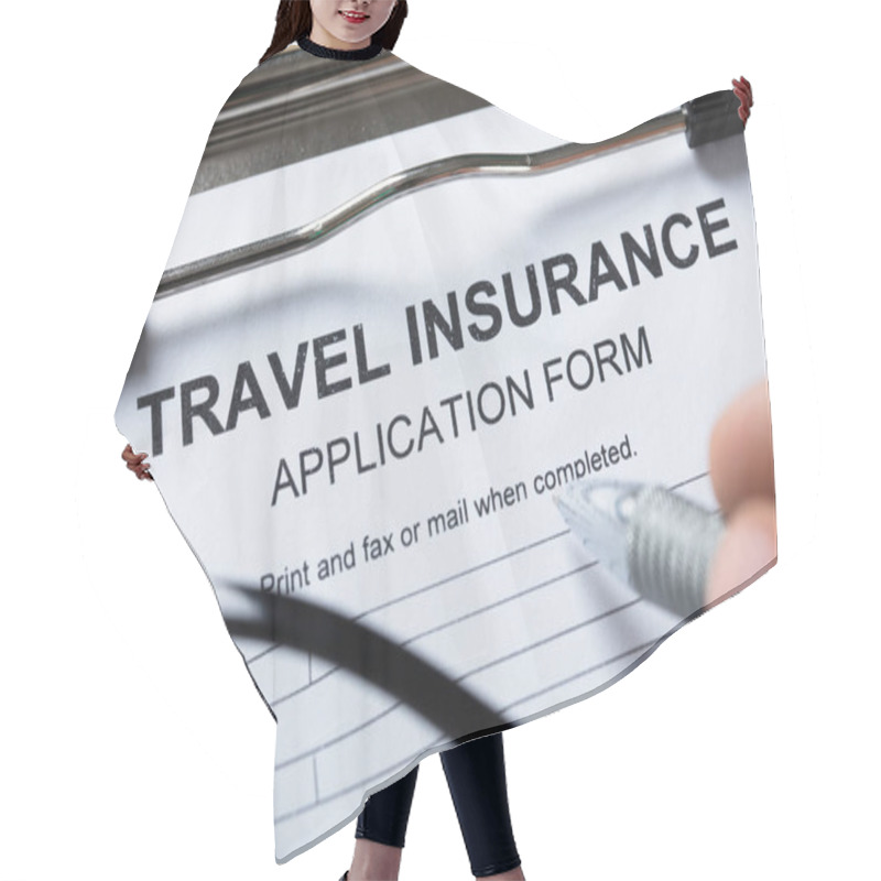 Personality  Close-up Of A Person's Hand Filling Travel Insurance Form With Pen Hair Cutting Cape