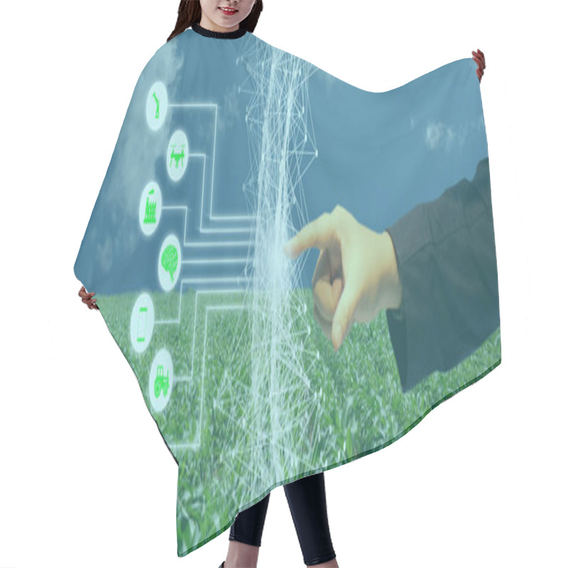 Personality  Iot, Internet Of Things, Agriculture Concept, Smart Robotic (artificial Intelligence/ Ai) Use For Management , Control , Monitoring, And Detect With The Sensor In The Farm, Field. Hair Cutting Cape