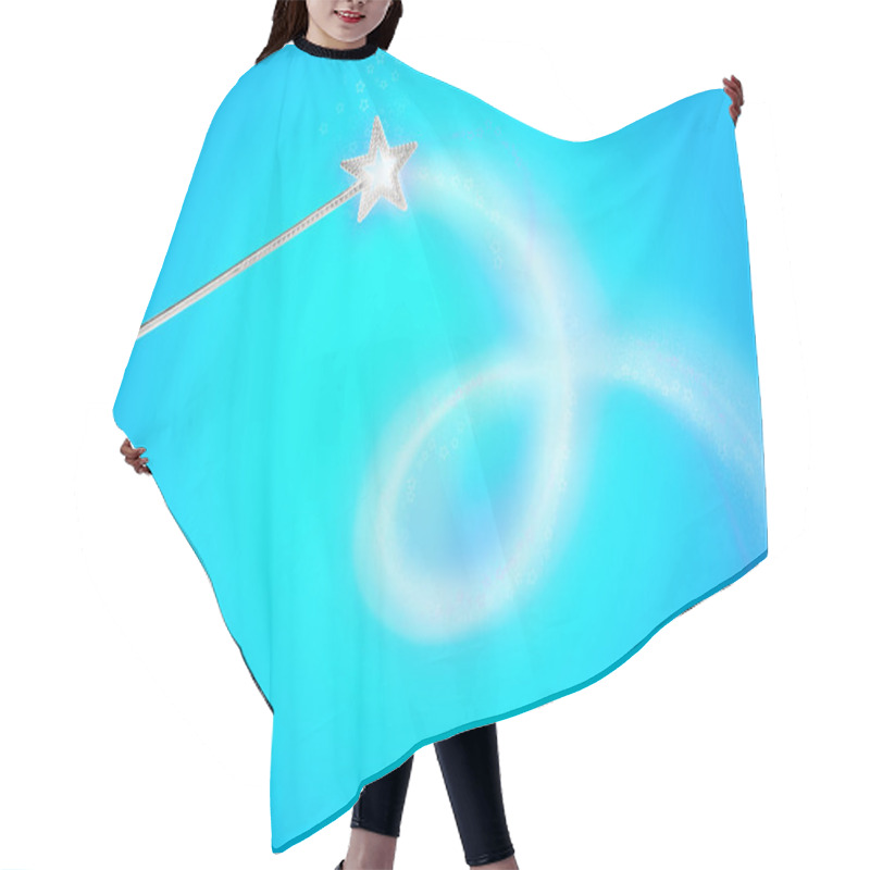 Personality  Beautiful Magic Wand With Fairy Sparkle On Turquoise Background Hair Cutting Cape