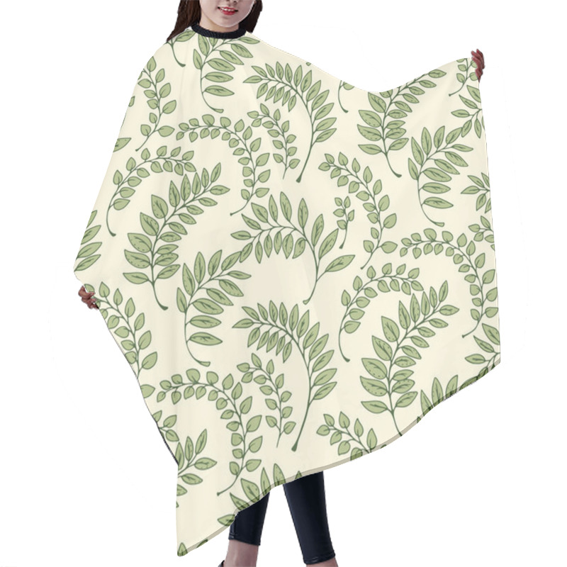 Personality  Elegant Seamless Pattern With Green Leaf Motifs On A Light Background. Delicate Botanical Design With Fine Details In Neutral Tones, Perfect For Textiles, Packaging, Interior Design, And Stationery. Hair Cutting Cape