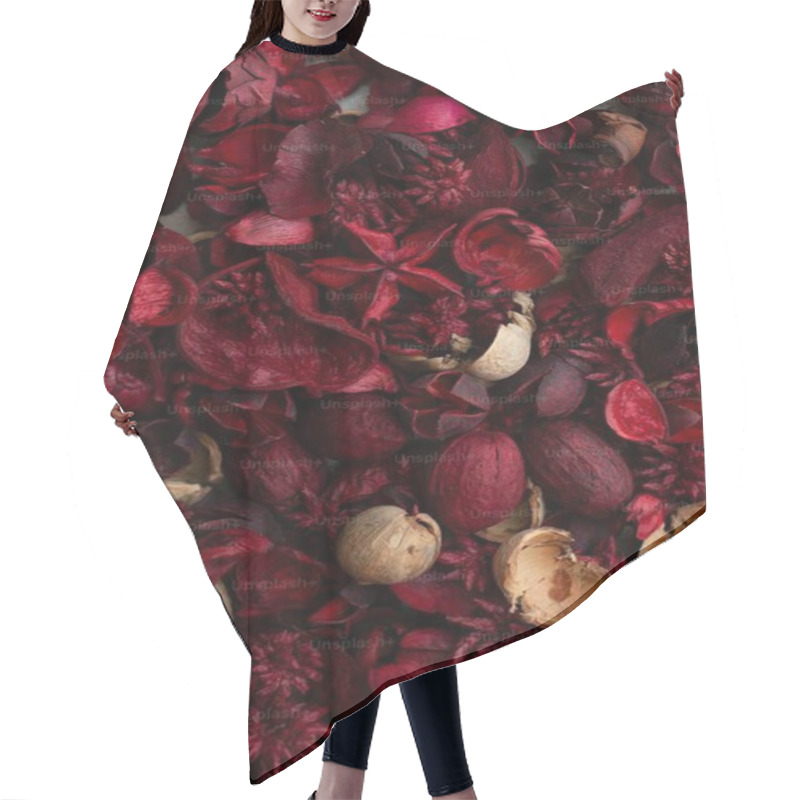 Personality  A Vibrant Mix Of Red And Brown Dried Flowers And Petals. Hair Cutting Cape