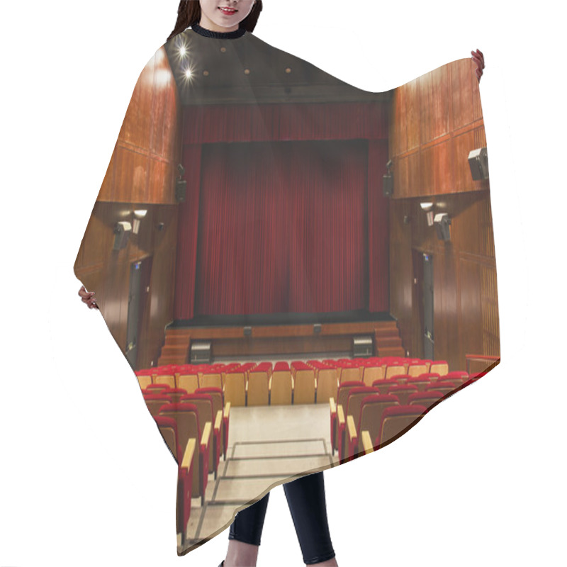 Personality  Auditorium With Red Chairs And Red Curtain Hair Cutting Cape