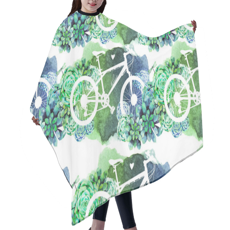 Personality  Pattern With Bicycle And Succulent Design Hair Cutting Cape