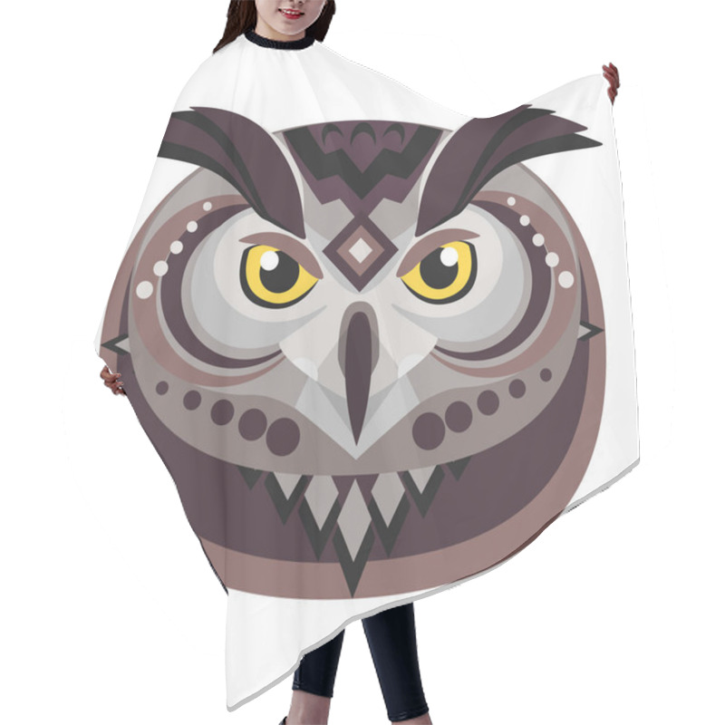 Personality  Owl Head Logo. Vector Decorative Emblem. Hair Cutting Cape