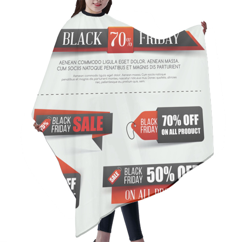 Personality  Set Of Black Friday Sale. Vector Illustration. Black Paper Banner. Grouped For Easy Editing. Hair Cutting Cape