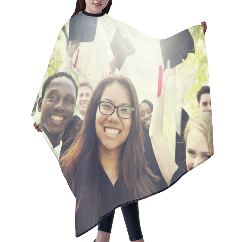 Personality  Diversity Students Celebrating Graduation Concept Hair Cutting Cape