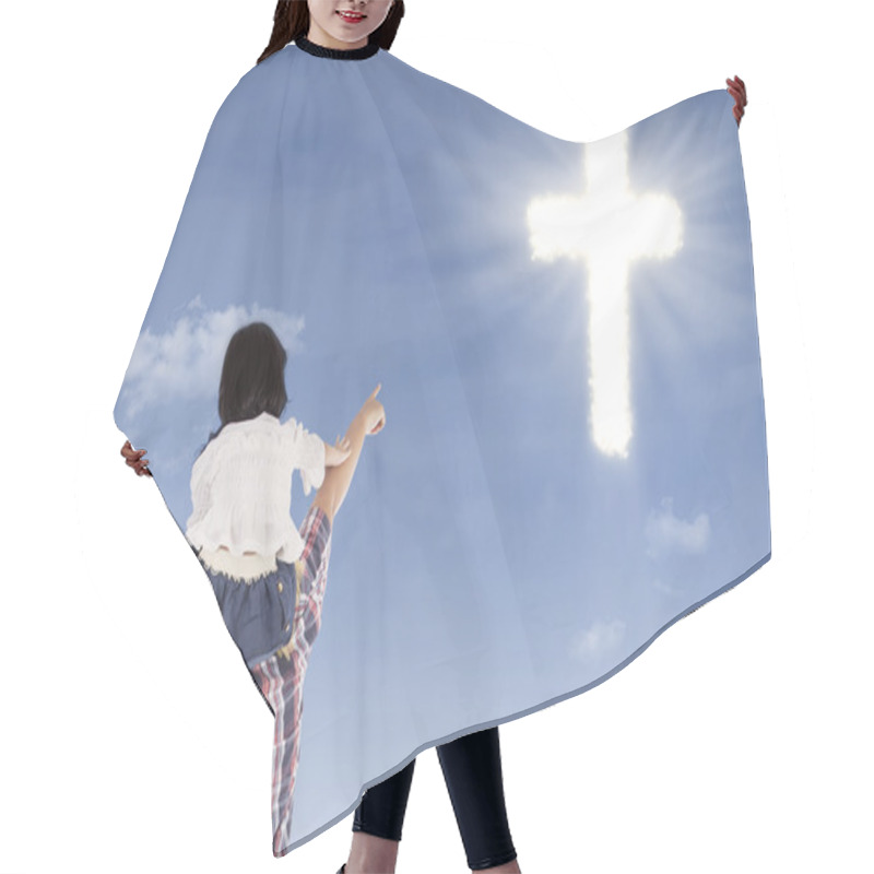 Personality  Father And Daughter Pointing At Cross Hair Cutting Cape