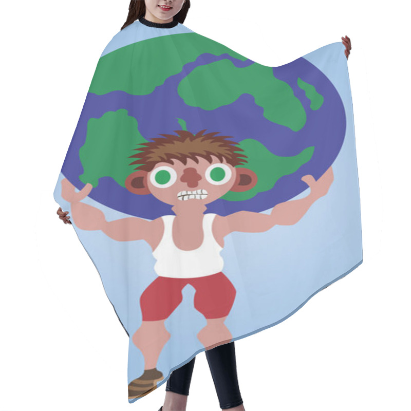 Personality  Strongman Lifting Globe 2 Hair Cutting Cape